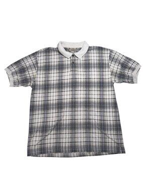 Vintage 90s Basic Equipment Plaid Polo Shirt Mens Large Gray Navy Golf
